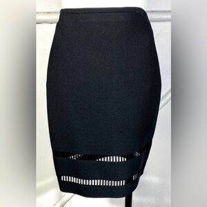 Alexander Wang: Black Stretch Knit Straight Skirt Pierced eyelet Detail Size SM